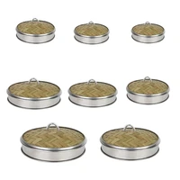 bamboo lid cover with stainless steel banding handle for buns dim sum food steamer kitchen dumplings basket accessories