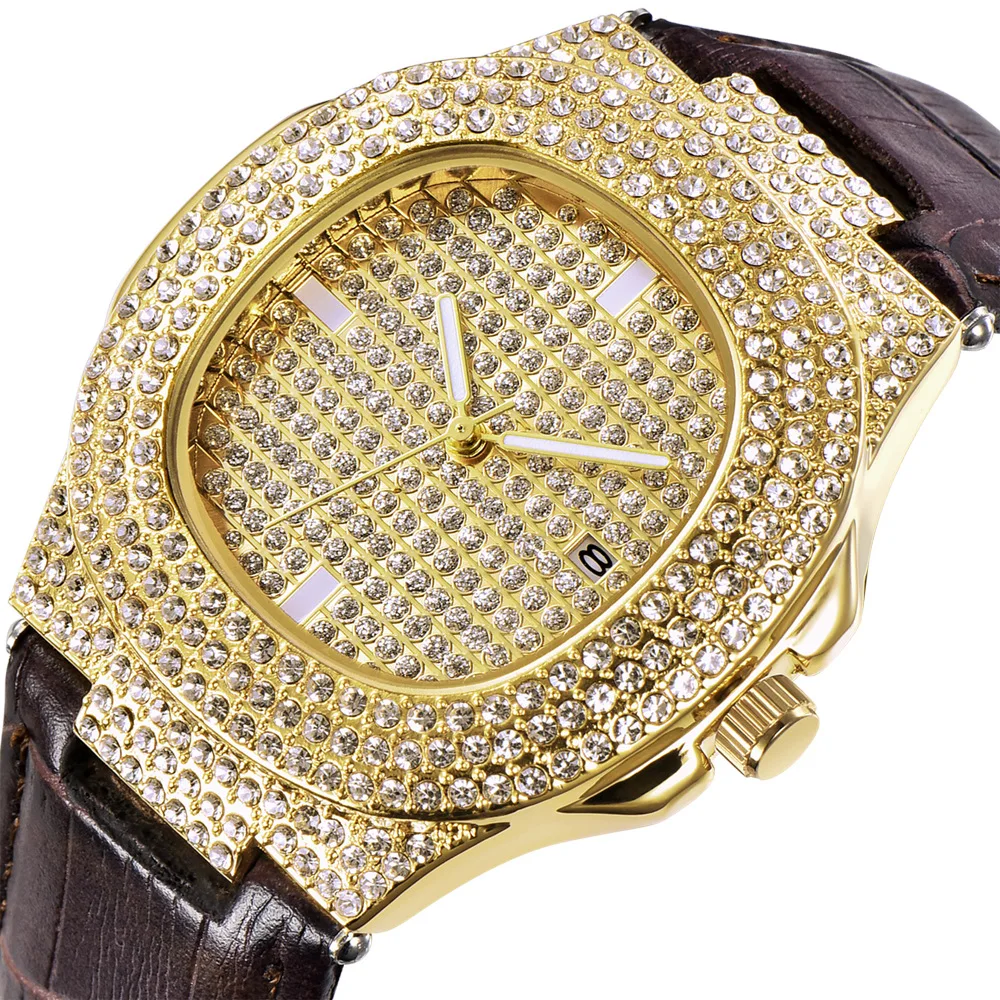 

New Fashion Brand Iced Out Diamond Watch Quartz Gold HIP HOP Watches with Micropave CZ Stainless Steel Watch Clock Relogio