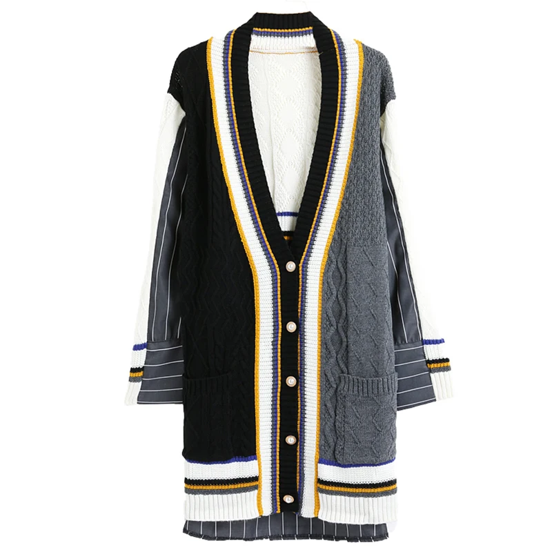 

Striped Big Size Knitting Cardigan Sweater Loose Fit V-Neck Long Sleeve Women New Fashion Tide Autumn Winter 2021 1DD1141