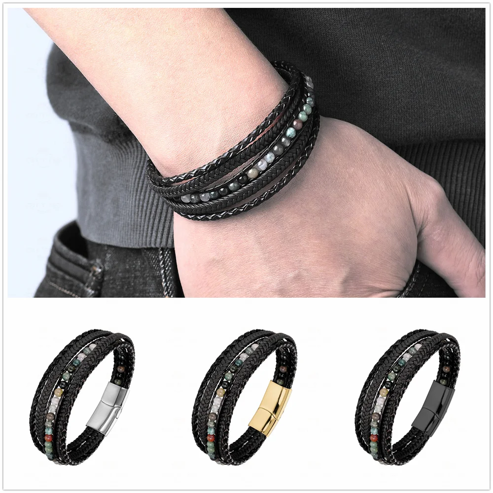 Модные Плетеные Многослойные браслеты из натуральной кожи мужские
