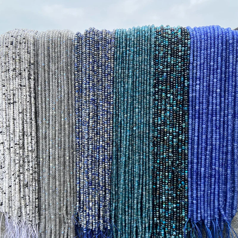 2x3MM Faceted Blue Agat Apatite Turquise Stone Beads Natural Loose Rondelle Spacer Bead For Jewelry Making DIY Bracelet Earrings - купить по