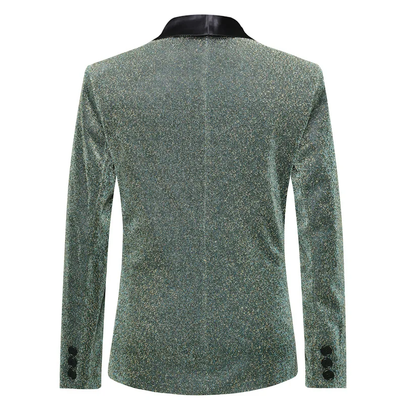Роскошный Золотой блестящий Блейзер Masculino Slim Fit шаль воротник мужской Блейзер Куртка DJ клубный Мужской Блейзер Свадебный сценический костюм певцов