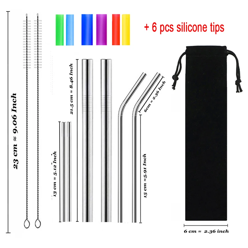 Многоразовые металлические соломинки из нержавеющей стали 304 прямые изогнутые