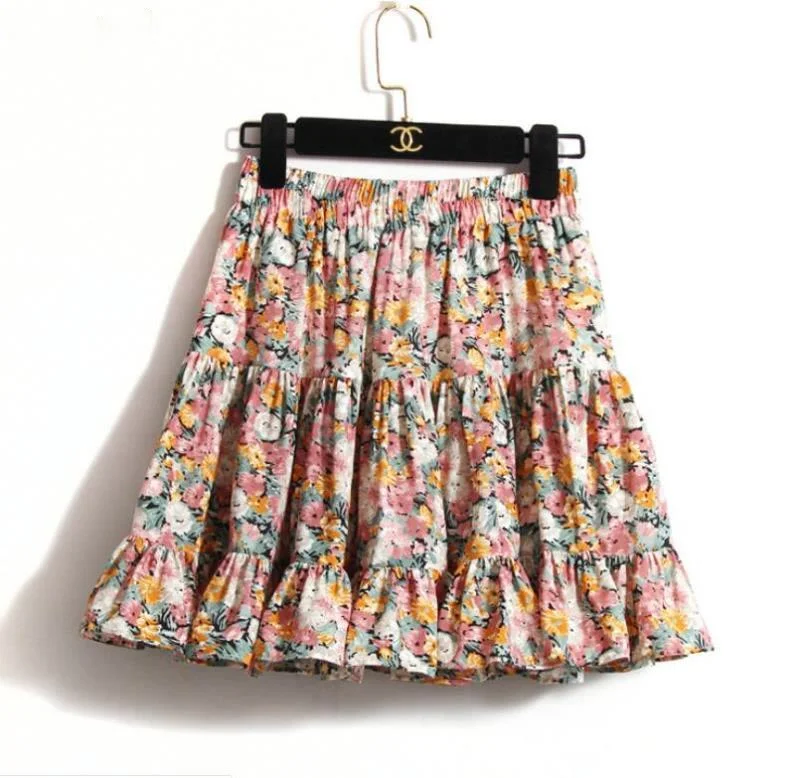 

Zoulv 2021 Fashion Vintage Flower Skirt High Waist Bohemian Tutu Summer Floral Skirt Women Chiffon Print Pleated Mini Skirts