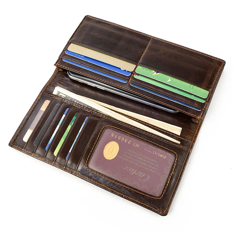 Мужской винтажный кошелек из натуральной кожи с драконом коричневый Длинный