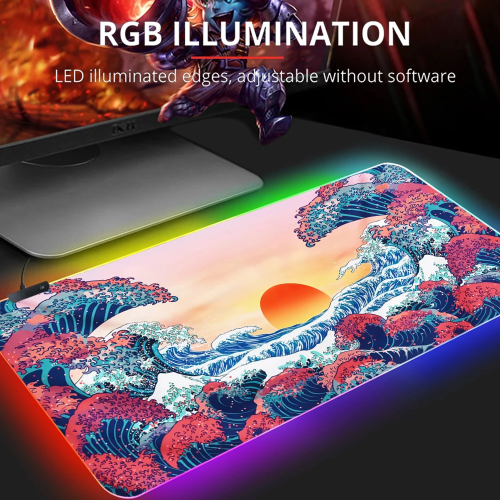 

Great Wave Off Art Large Size Mouse Pad Natural Rubber PC Computer Gaming RGB Mousepad Desk Mat Locking Edge for CS GO LOL