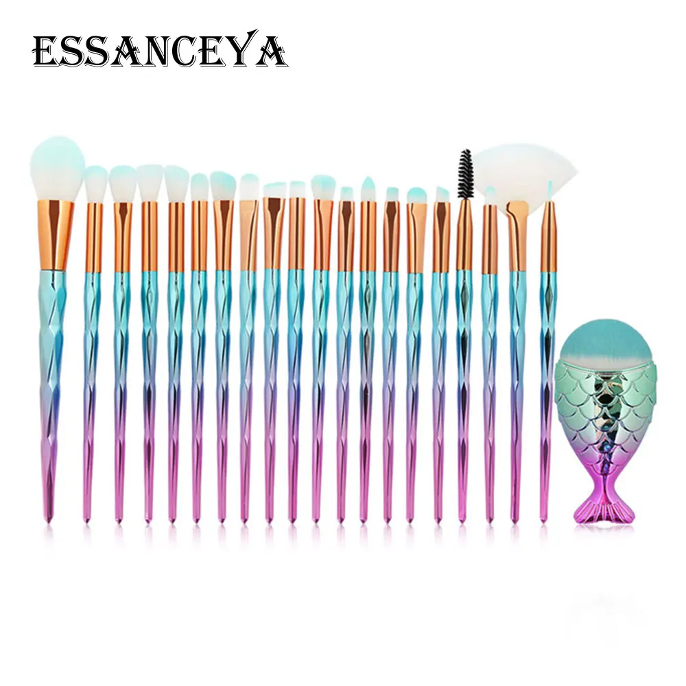 ESSANCEYA Горячая 11/21 шт. Русалка алмазные кисти для макияжа комплект рыбий хвост основа для макияжа лица Румяна Тени для век макияж кисть для смешивания кисти для макияжа