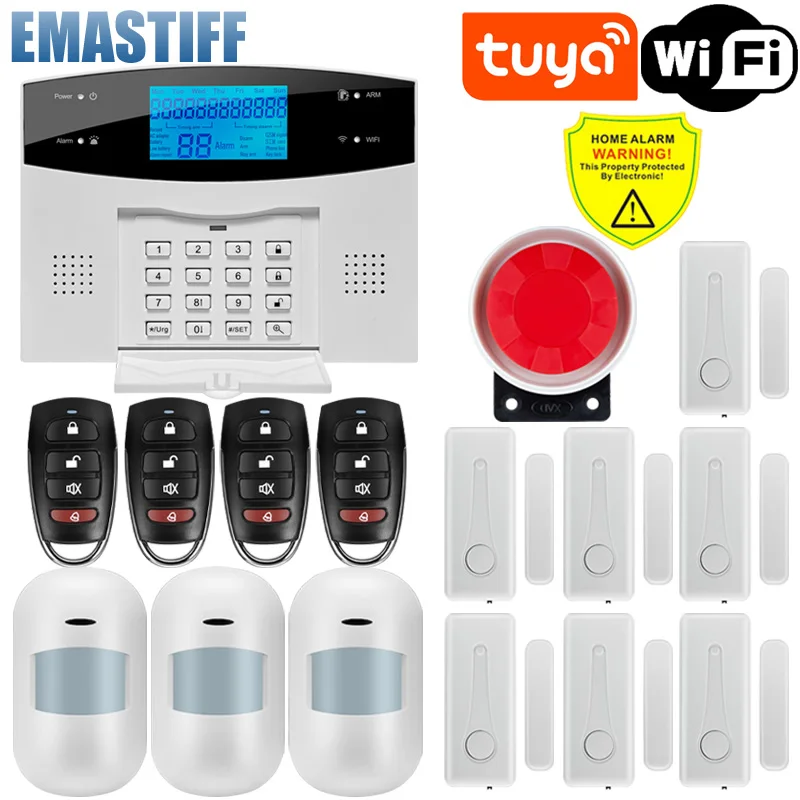Tuya Wifi GSM PSTN Alarm System Wireless & Wired Detectors Alarm Smart Home Relay Output APP English/Russian/Spanish