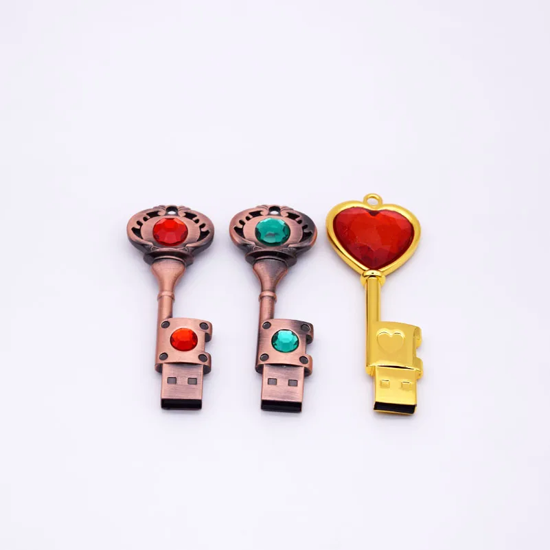 

Metal Diamond Heart Shape Key Fashion Usb Flash Drive U Disk Pendrive 4GB 8GB 16gb 32GB 64GB Steel Memory Stick Gifts