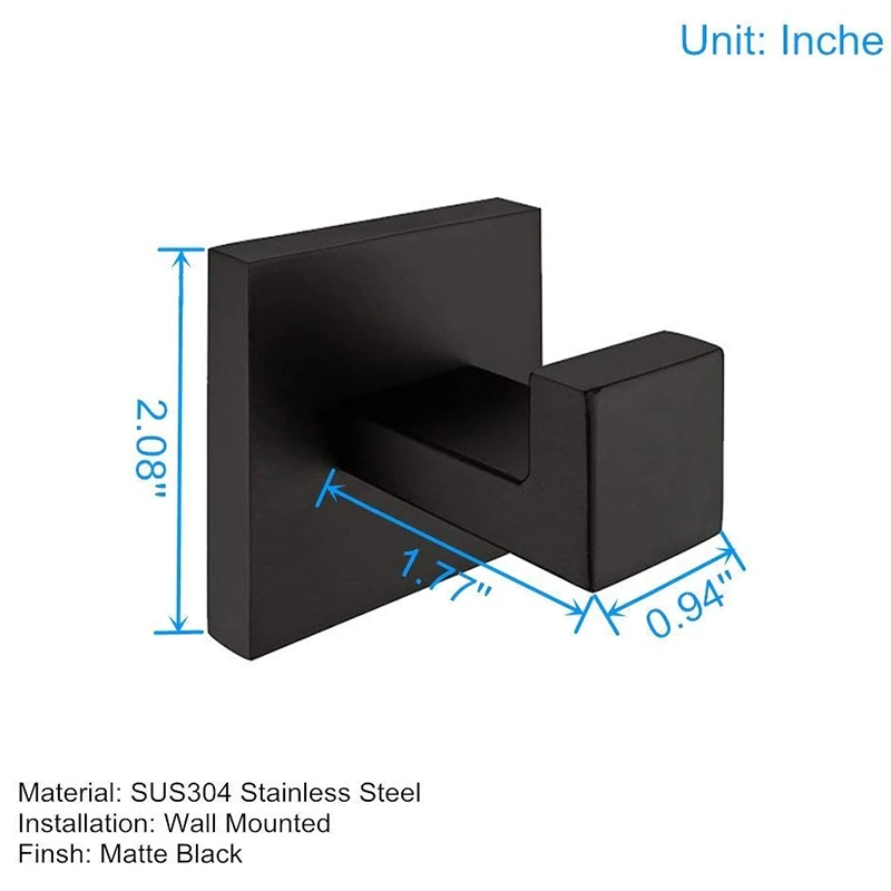 2 шт. в упаковке матовый черный крючок для полотенец из нержавеющей стали