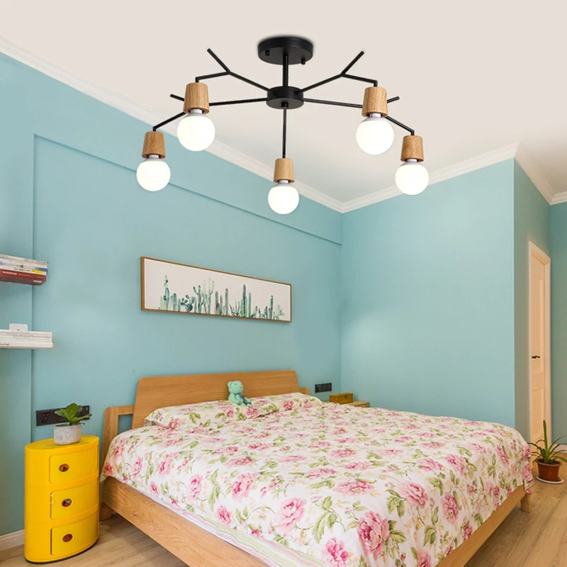 Candelabro moderno de madera sólida de estilo nórdico, lámpara de iluminación para el hogar, sala de estar, dormitorio, arte de madera natural
