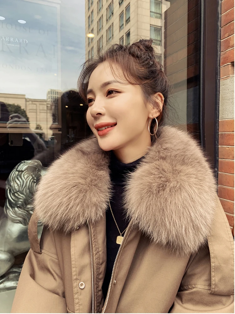 Real Fox Fur Collar Padded Jacket Winter Women Liner Plus Velvet Warm Parka Short Coats For Womans Korean Loose Outwear Mujer | Женская