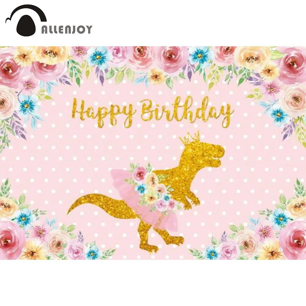 

Allenjoy розовая принцесса цветочный динозавр день рождения Декор баннер поставки Золотой блестящий фон реквизит для фотосессии