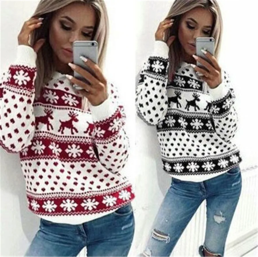 Женский короткий пуловер Рождественский зимний теплый из полиэстера | Женская