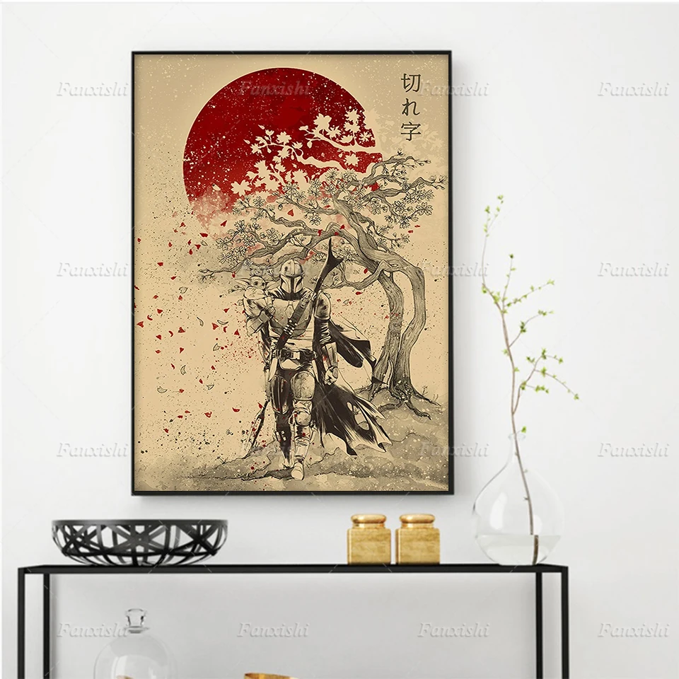 

Mandalorian And Baby Yoda Japan Vintage Poster Wall Art Canvas Painting Prints Modular Pictures Home Decor Star Wars Movie Gift