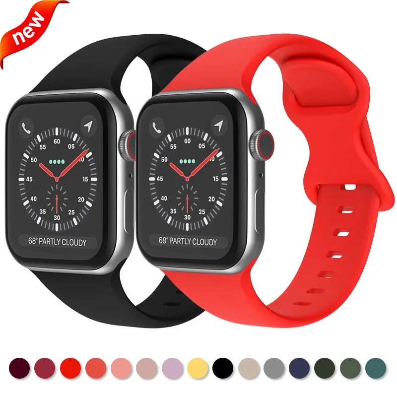 

Ремешок силиконовый для Apple Watch, мягкий резиновый браслет для смарт-часов iWatch 3 4 5 6 SE, 44 мм 40 мм 38 мм 42 мм