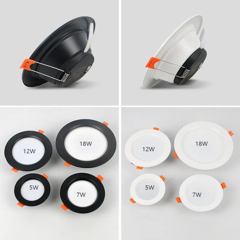 Светодиодный светильник белый черный встраиваемый потолочный 5 Вт/9 Вт/12 Вт/18 Вт