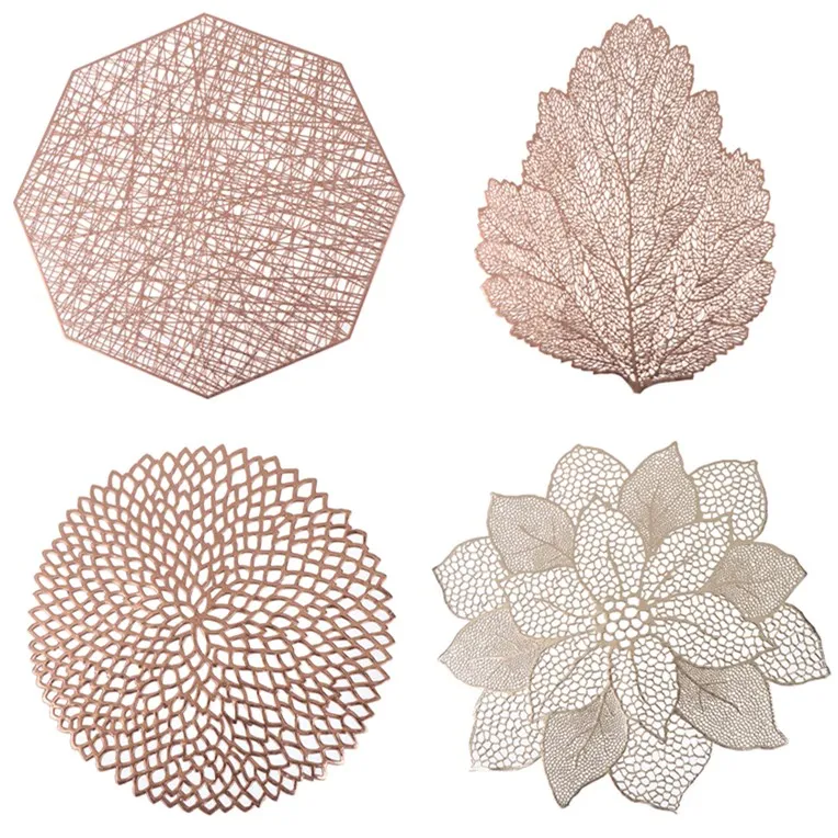 

PVC Geometric Hollow Placemat Cup MatKitchen Tool For Dining Table Bowl Plate Tableware Pad Home Decoration Table Mats