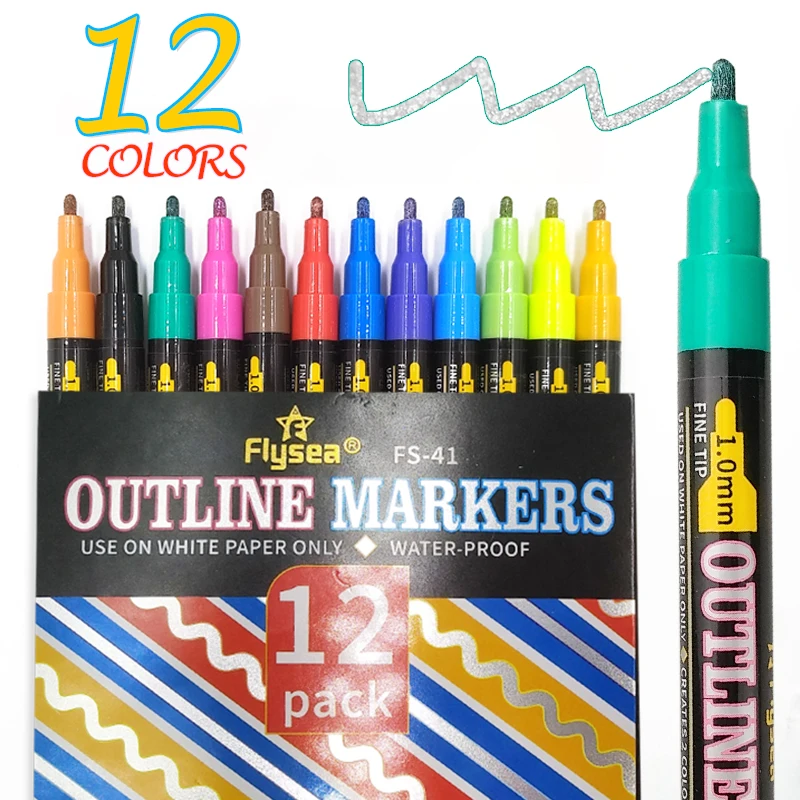 12 беззапаховых безкислотных быстросохнущих акриловых маркеров для краски