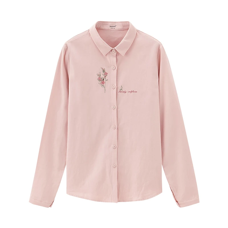 

Vintage Art Solid Color Sweet Tops Women's Blouse 2021 Spring New Arrival Pure Cotton Shirt Long Sleeve Embroidered
