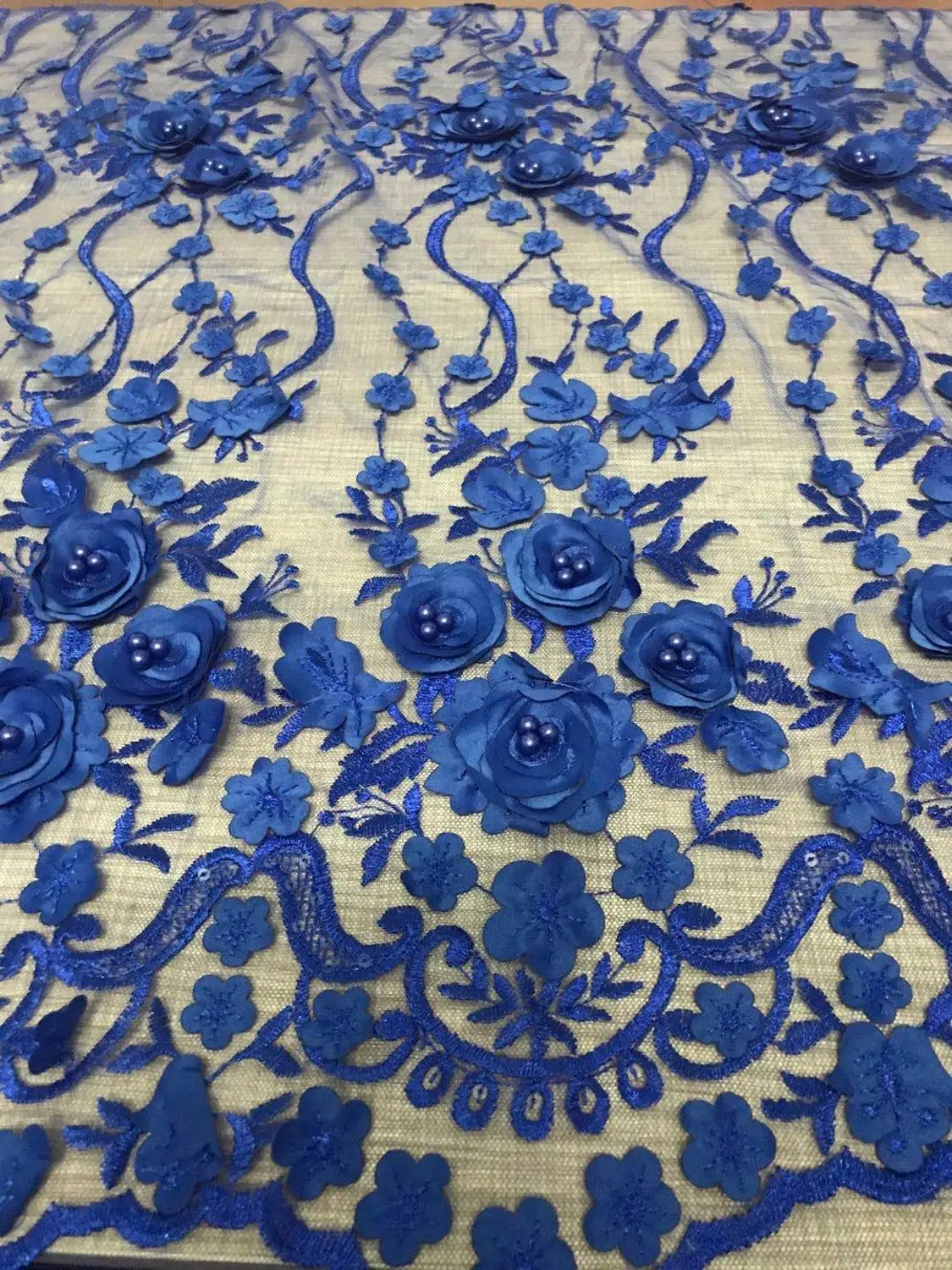 Распродажа красивая темно-синяя сетчатая ткань африканский тюль с бисером