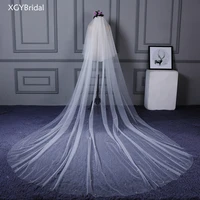 2022 new arrival wedding veil 3 menters cathedral veil two layer accessories with metal comb beaded glitter cut edge pearl