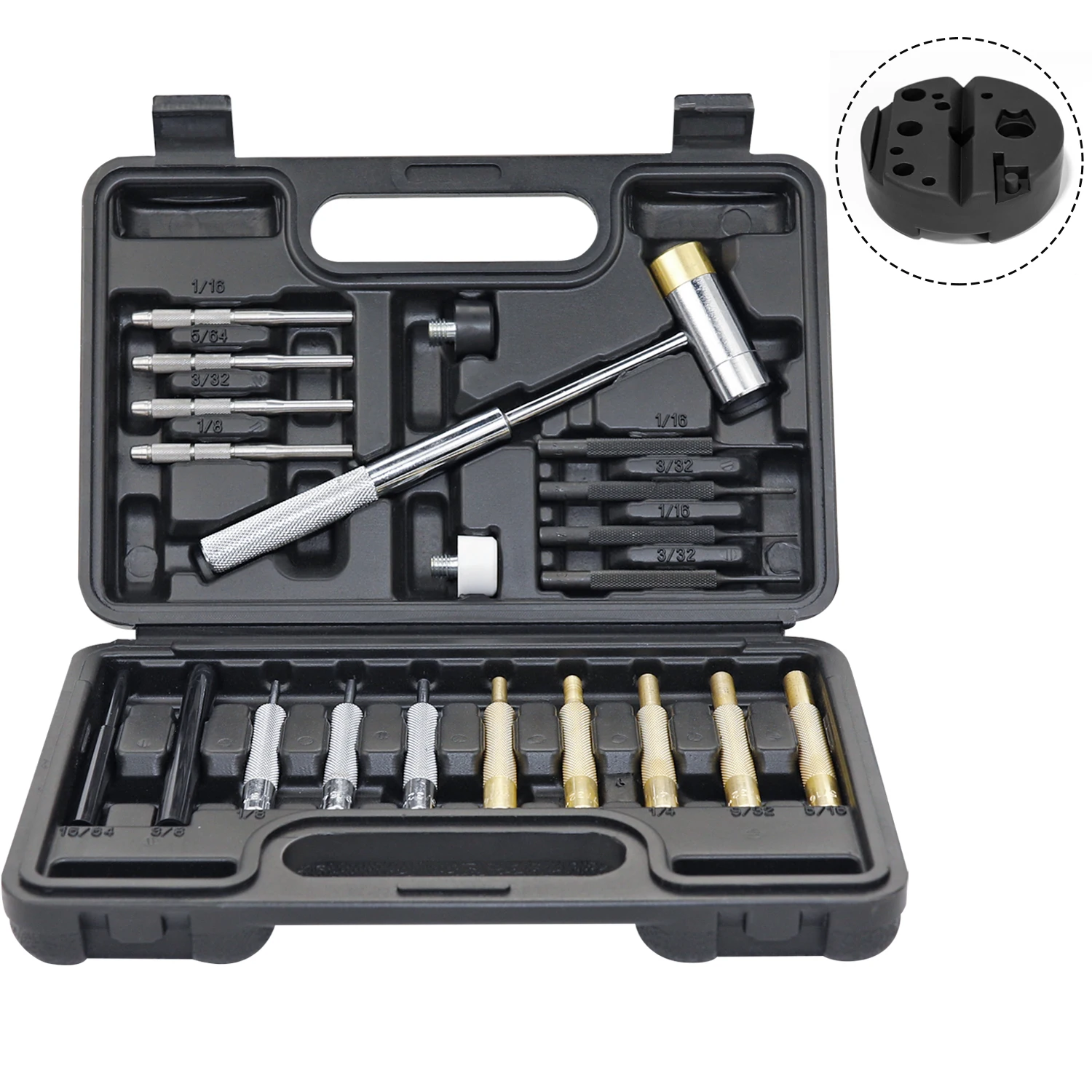 BESTNULE Roll Pin Punch Set, Gunsmithing Punch Tools, Made of Solid Material Including Steel Punch and Hammer with Bench Block