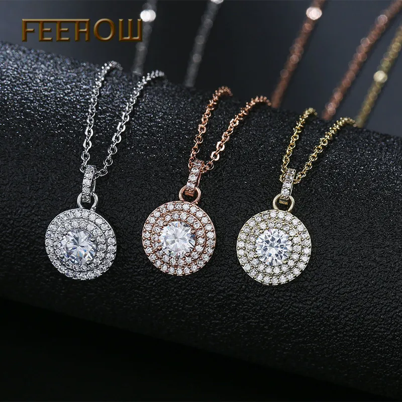 FEEHOW элегантные круглые Милые простые серьги с кубическим цирконием ожерелье
