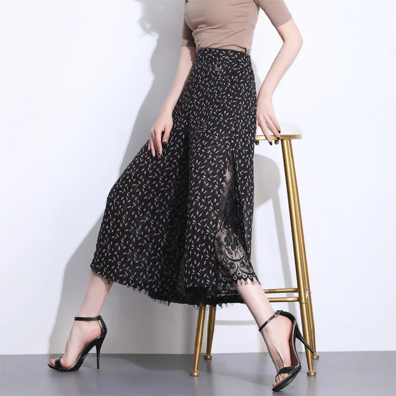 

Yg Brand Women's 2021 New Fashion Side Lace Wide Leg Pants, Summer Capris Women's High Waist