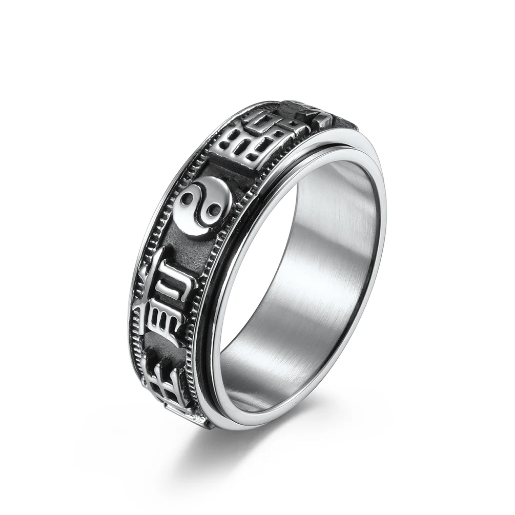 

Vintage Yin Yang Spinning Ring for Men Woman Taoist Zen Spirit Ring Balance Yoga Stainless Steel Religion Jewelry Special Gift