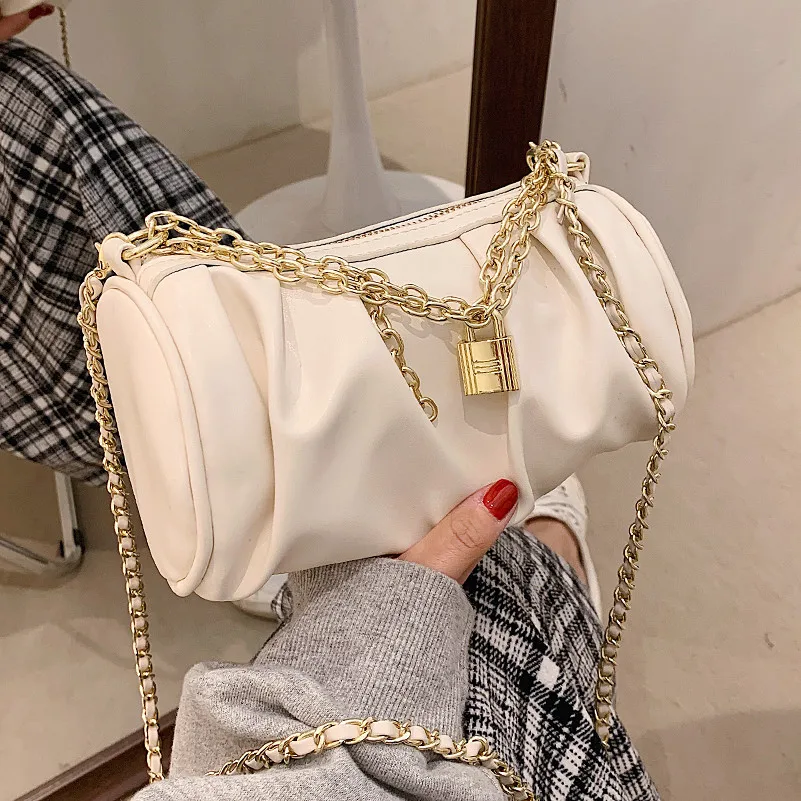 

THREEPEAS Vintage Simple Chain PU Leather Shoulder Crossbody Bags Women Small Barrel Handbags Female Luxury Trending Purses Bag