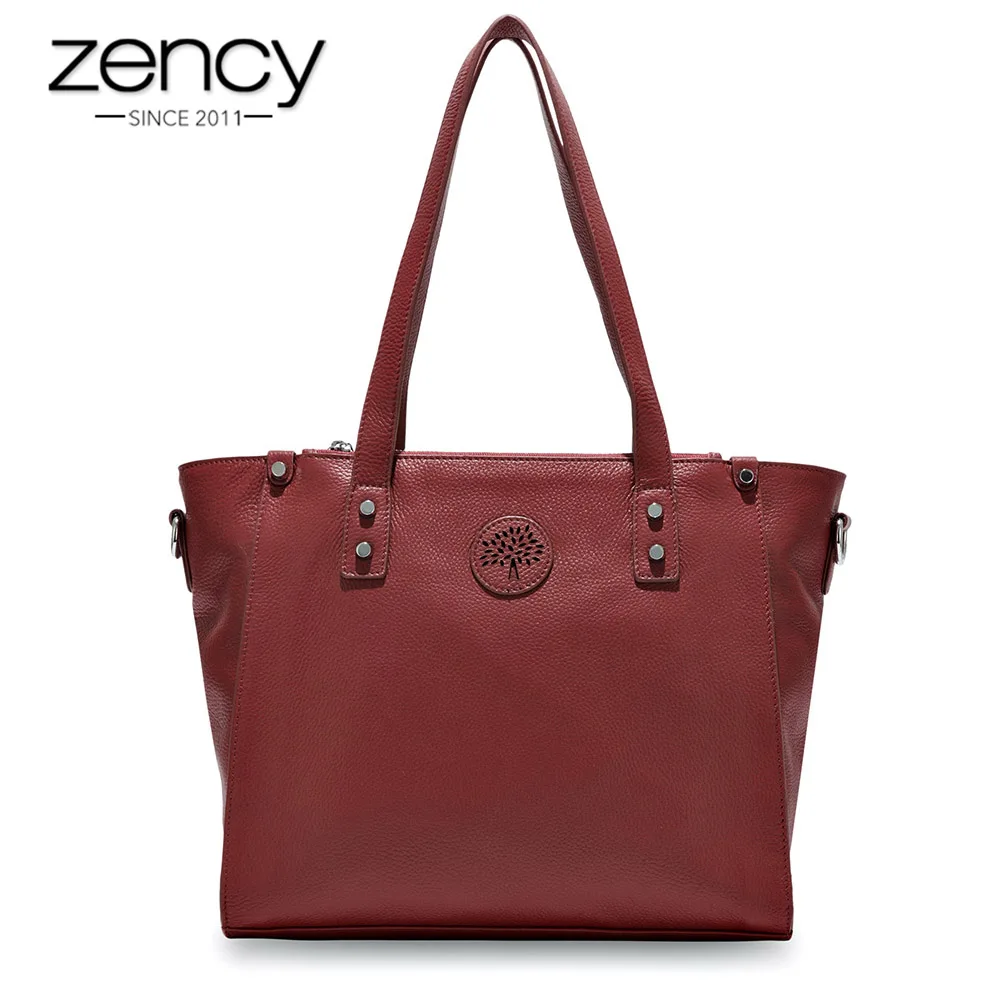 Zency женская сумка из 100% натуральной кожи модная черная через плечо вместительные