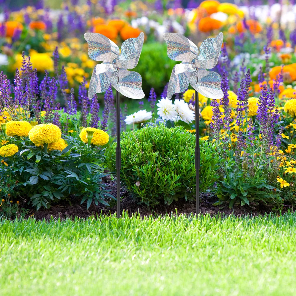 

2PCS Bird Repellent Pinwheel Garden Wind Garden Windmill (Silver)