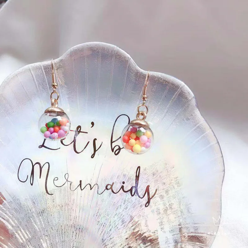 Серьги-подвески в виде цветных стеклянных шариков | Украшения и аксессуары