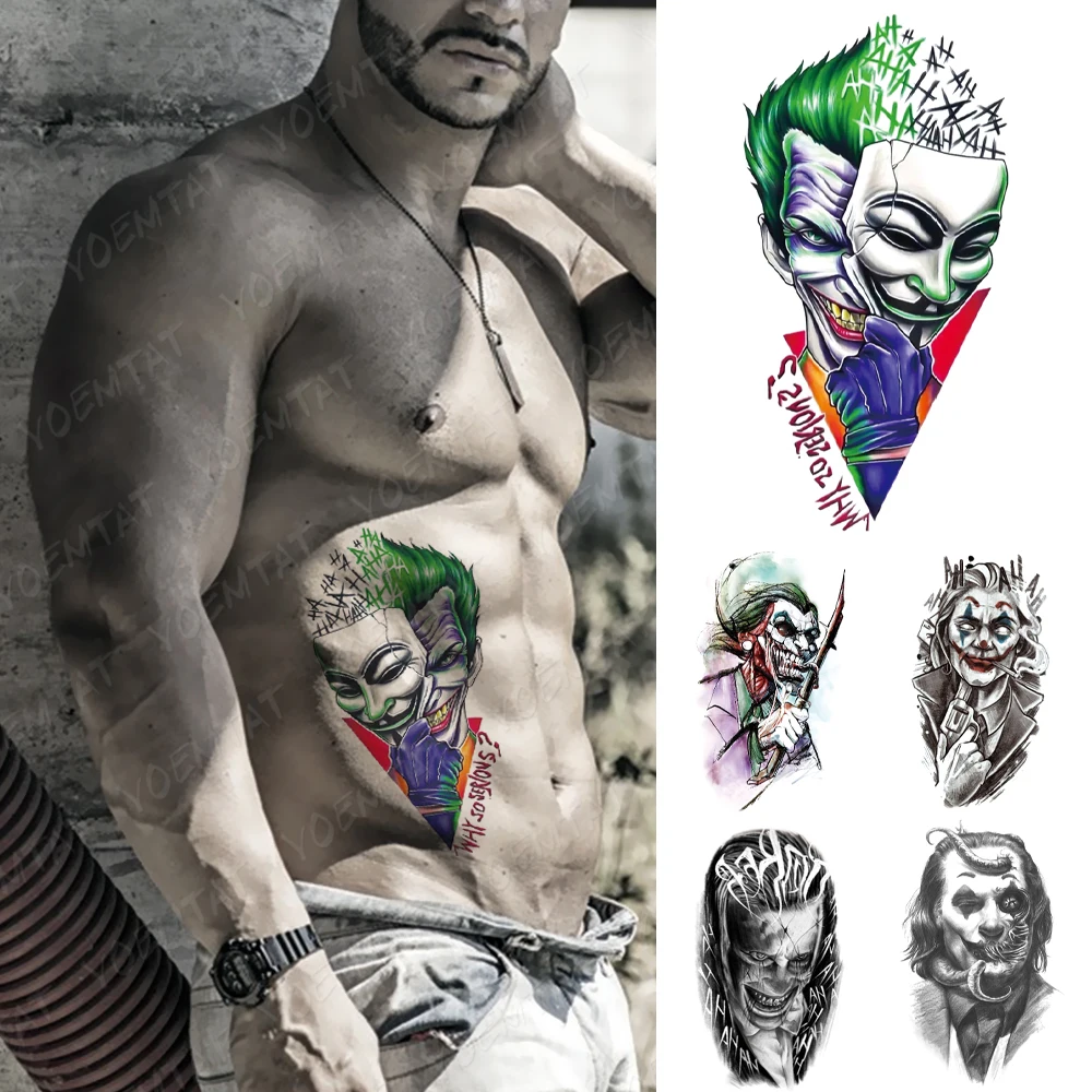 

Waterproof Temporary Tattoo Sticker Skull Joker Clown Halloween Cosplay Flash Tattoos Body Art Arm Fake Tatoo Men Women