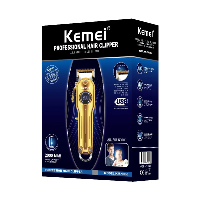 

Kemei KM-1968 Professionele Clipper Usb Oplaadbare Tondeuse Voor Kapper Mannen Elektrische Baard Scheerapparaat Haar Snijmachine