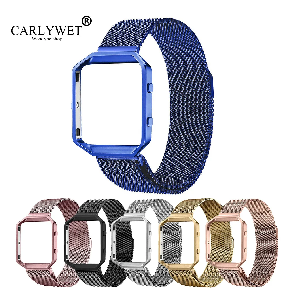 

CARLYWET Wholesale Replacement Milanese Steel Wrist Watchband Strap Magnetic Closure With Case Frame For Fitbit Blaze 23 watch