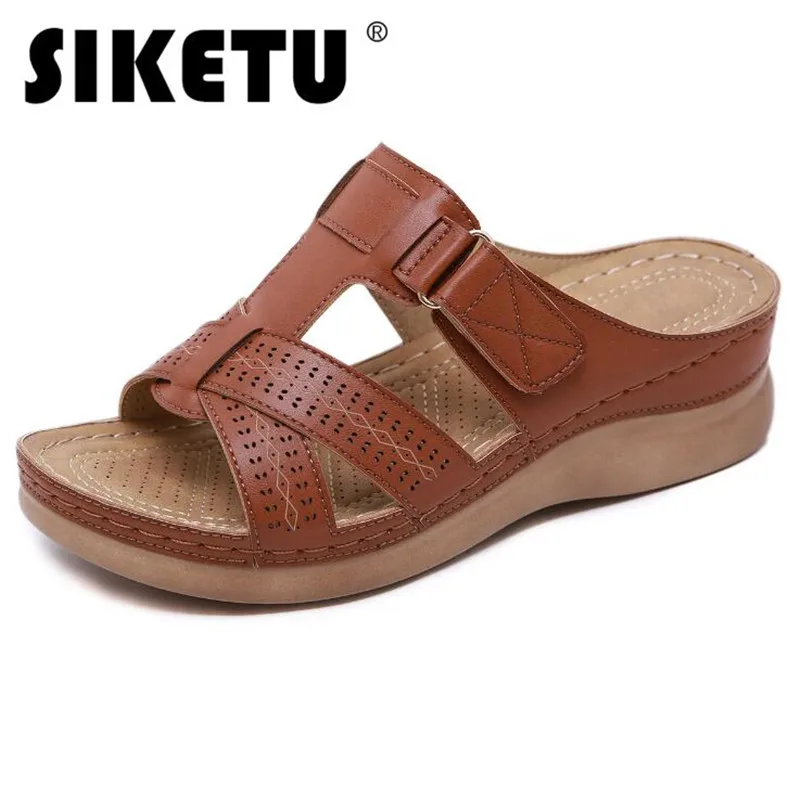 Летние женские сандалии из искусственной кожи Удобные мягкие на танкетке с