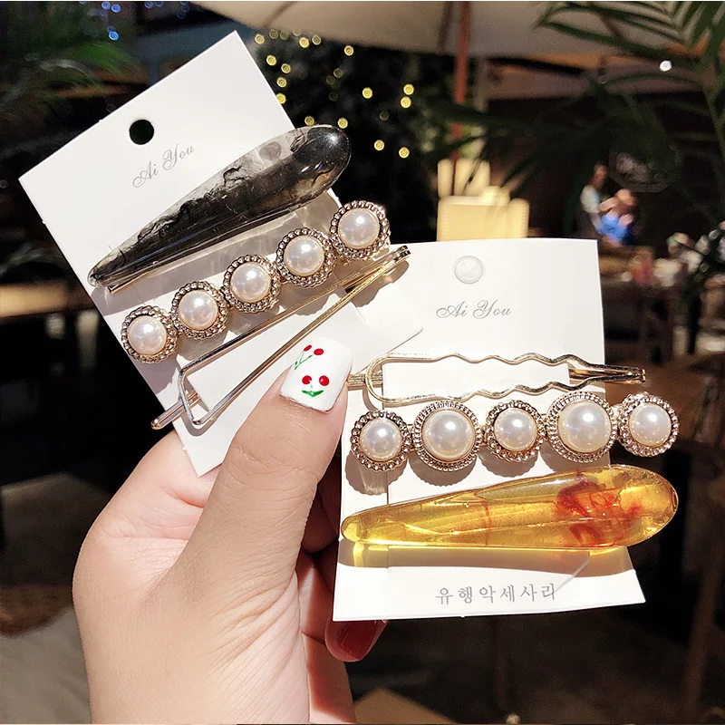 Женские элегантные Геометрические шпильки из сплава ацетата с жемчугом 3