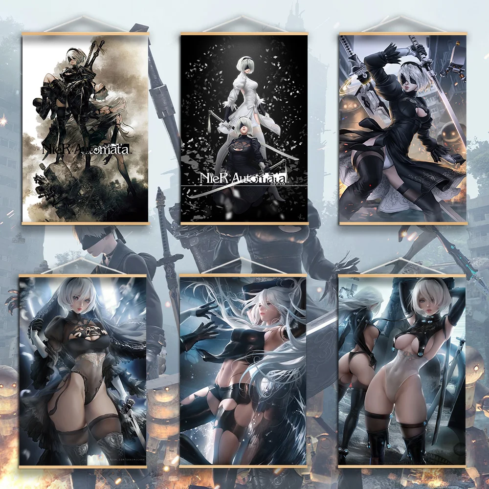 

NieR:Automata Game Poster Print with solid wood hanging scroll HD Poster Canvas Painting Modern Home Decor for Yorha Type A No 2