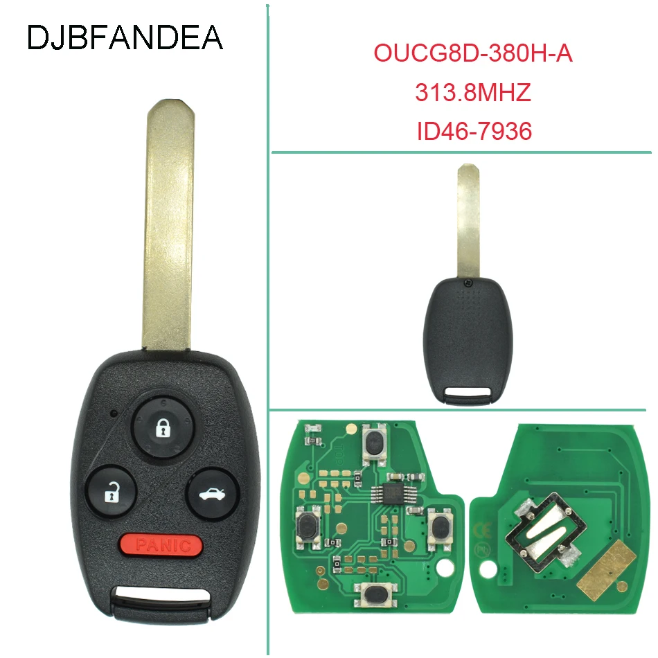 DJBFANDEA 4 кнопки 313 8 МГц Автомобильный Дистанционный брелок без ключа для Honda Accord 2003