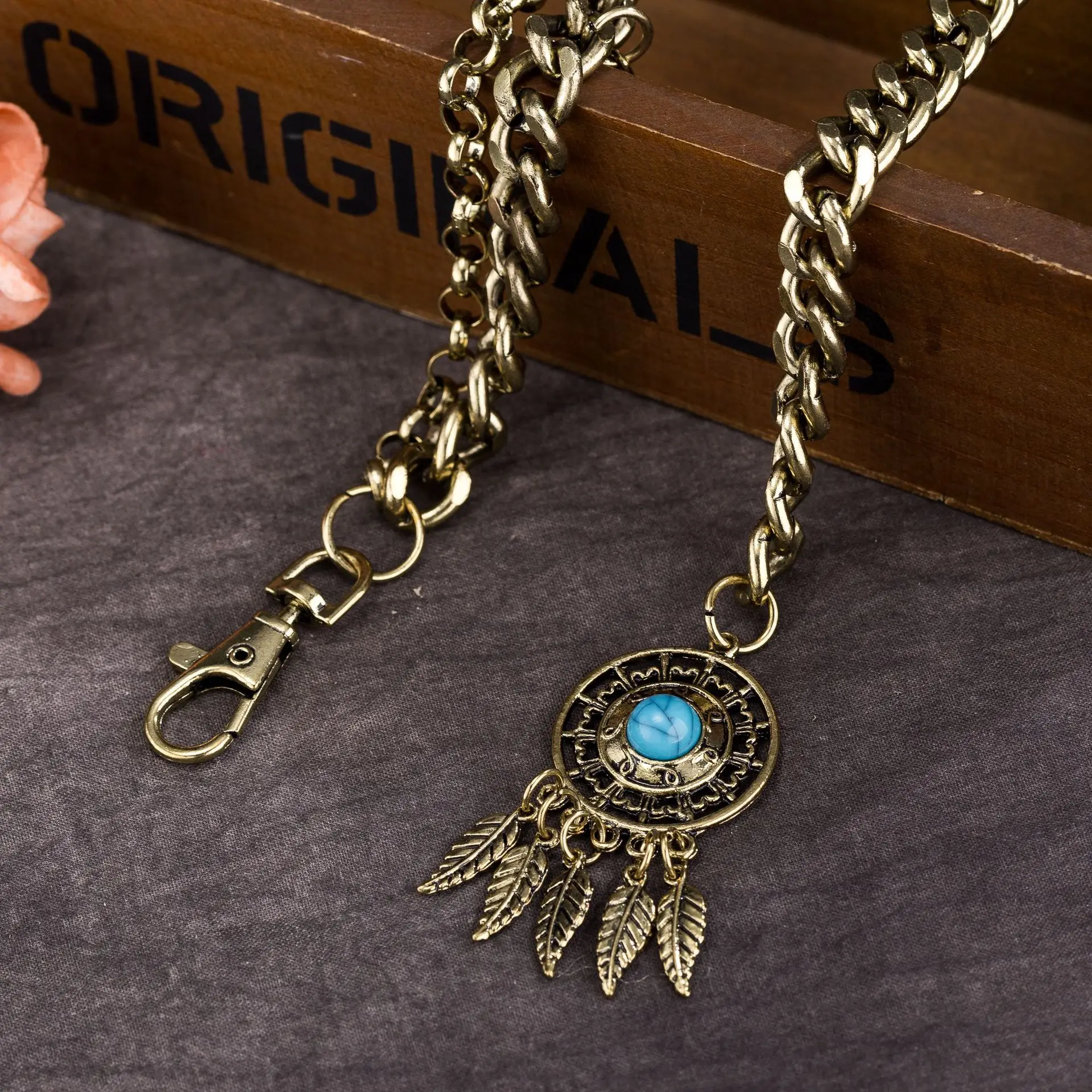 Женский пояс для танца живота серебристый/Бронзовый с бирюзовым камнем и