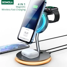 Bonola Qi 15W Wireless Charge 4 in 1 Station for iPhone 13 11 12 X 8 Plus Fast Charging for Apple Watch 6 5/Airpod Pro/2 Charger