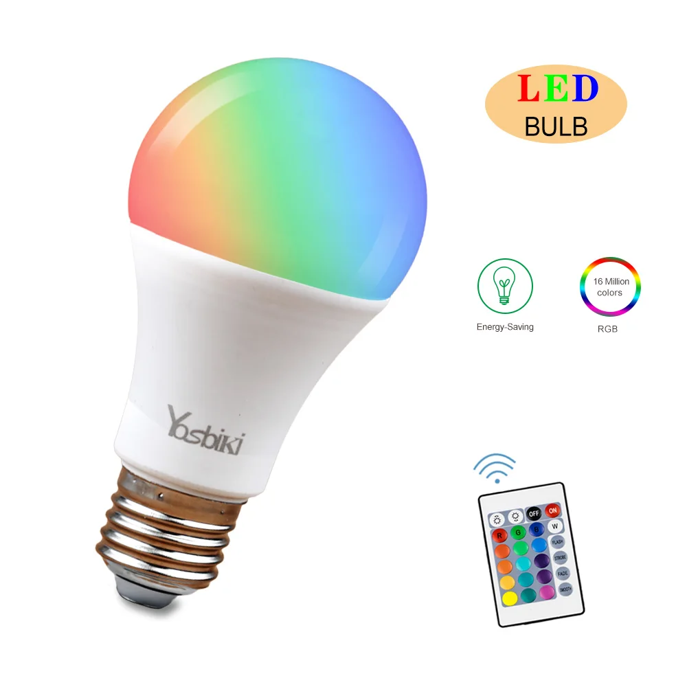 E27 16 цветов светодиодный светильник с ИК пультом дистанционного управления RGB 10