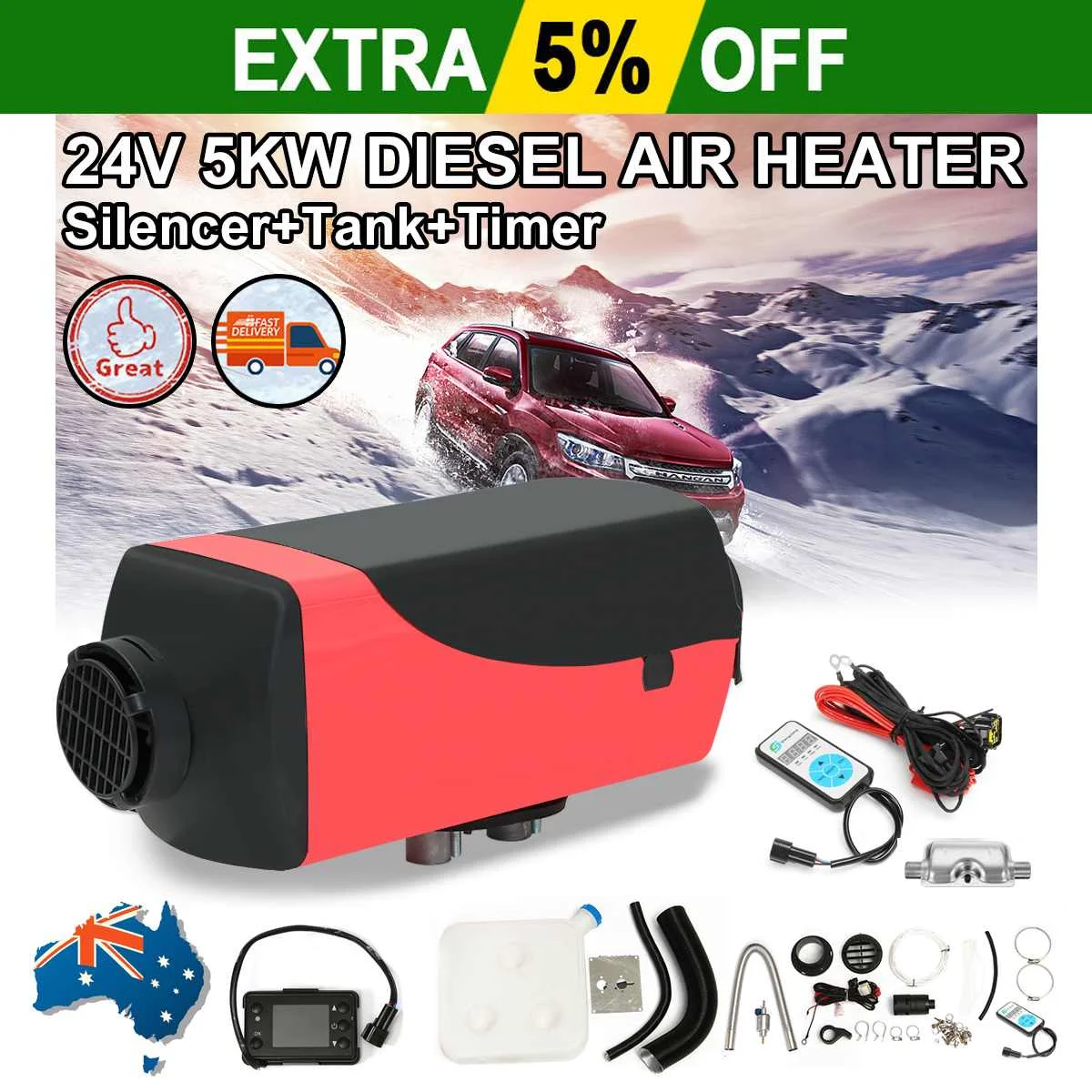

Car Heater 5KW 12V 24V Air Diesels Heater Car Diesels Air Parking Heater With Remote Control for RV Motorhome Truck Boat Trailer