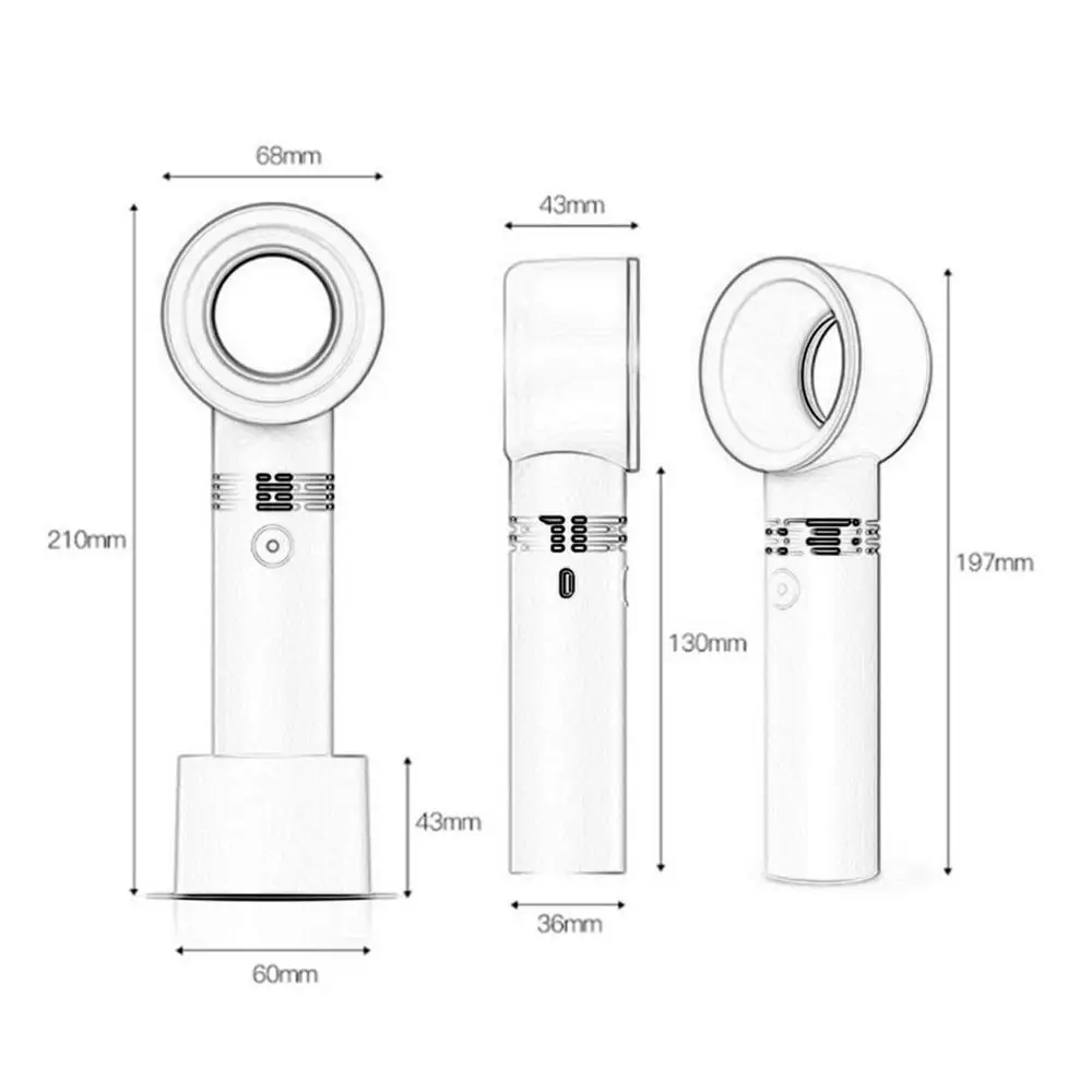 

USB Rechargeable Portable Bladeless Fan Handheld Mini Cooler No Leaf Handy Fan With 3 Fan Speed Level LED Indicator