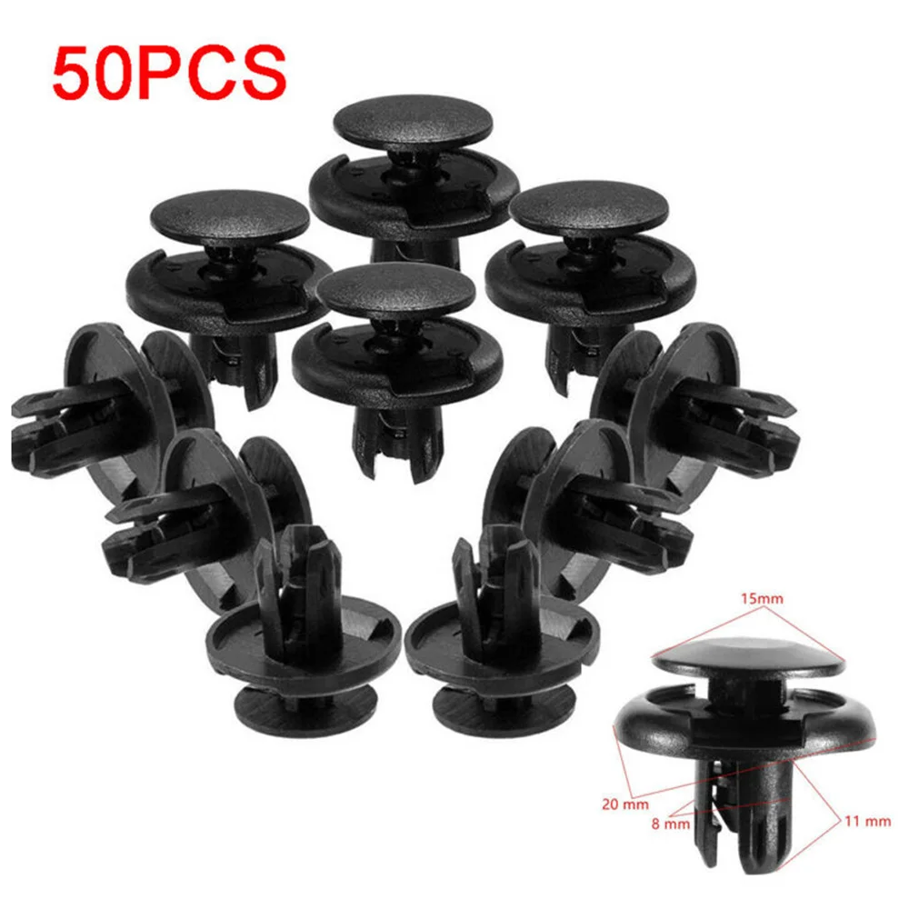 

50pcs 8mm Hole Door Rivet Plastic Clip Fasteners Black Cars Lined Cover Barbs Rivet Auto Fasteners Retainer Push Pin Clips