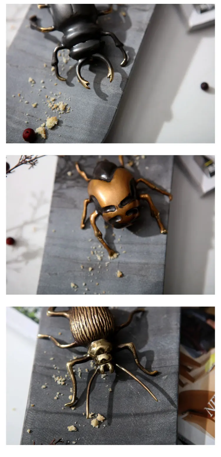 

4 Different Of Insects Metal Brass Sculpture Home Decor Accessories Rhinoceros Beetle Figurine Living Room Ornament Office Gifts