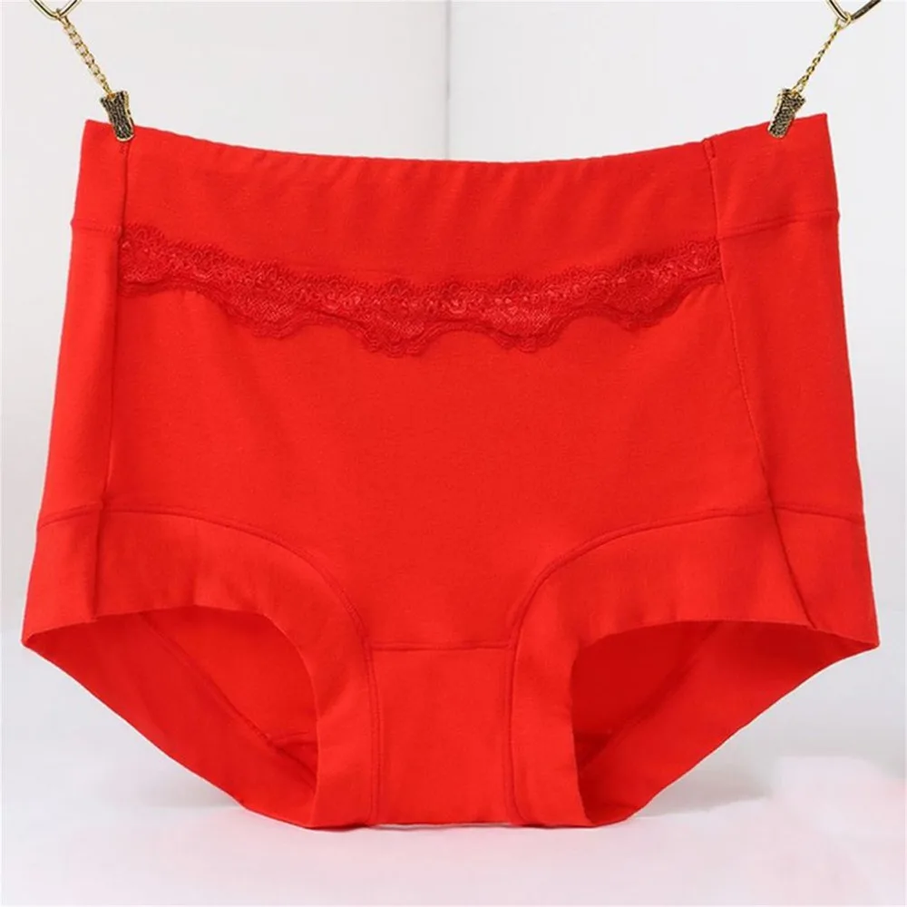 Женские бесшовные трусики из модала дышащие кружевные с высокой талией и один