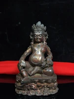 8 tibet buddhism old bronze cinnabar lacquer yellow god of wealth buddha statue huang caishen sitting buddha